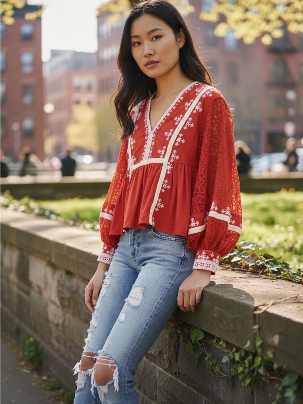 Free People Boogie All Night Blouse Red Size XS oversized